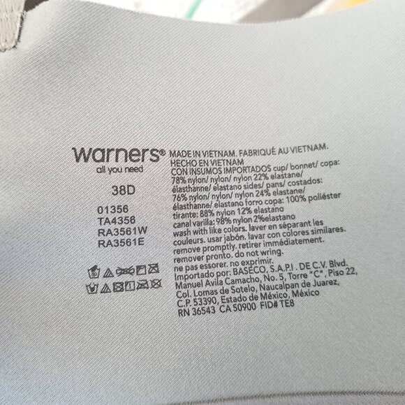 Warners "All You Need" Bra Underwire Gray Smooth 38D Back Closure Padded - Picture 3 of 6